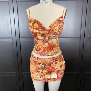 Vintage Y2K Two Piece Sequin Tankini with Skirt Bottom